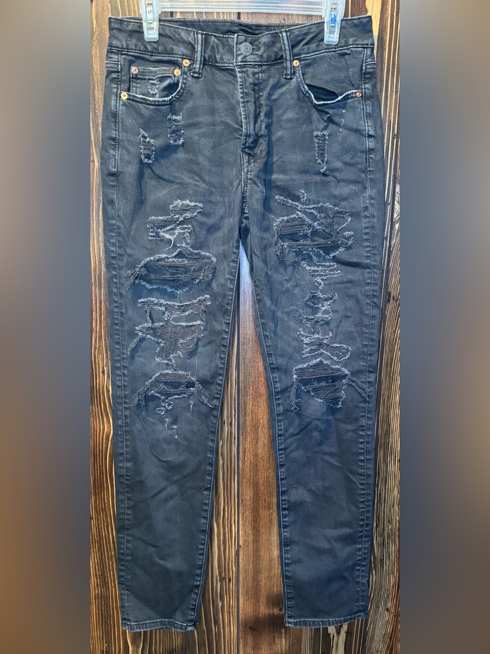 American Eagle Outfitters Black Distressed Skinny Jeans Stacked Beast Size 30